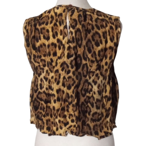 Authentic Michael Kors Made in Italy Pleated Cropped Leopard Print Tank Size 10 - Picture 4 of 6